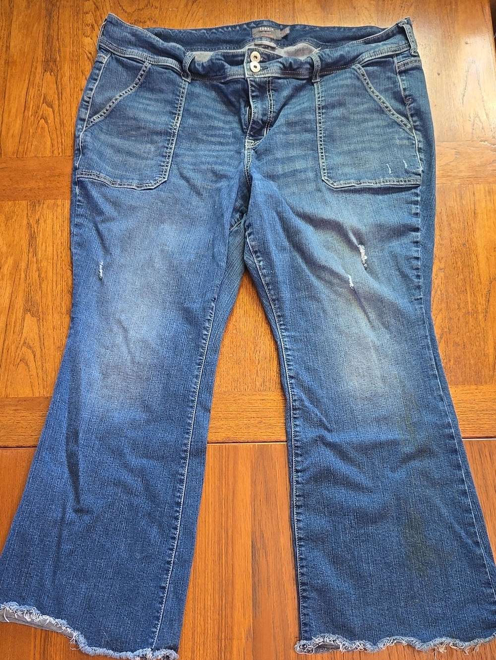 Women's Blue Distressed High-rise Flare Jeans